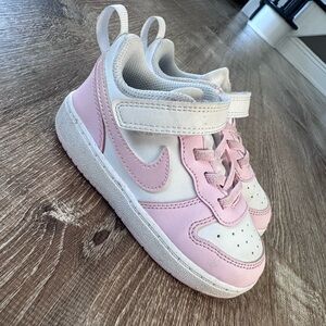Girls Pink and White Velcro Nike Sneakers Toddler 8C